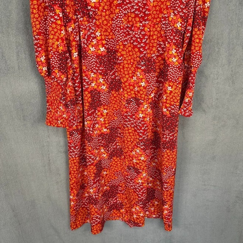 Never Fully Dressed Dress Womens 10 Orange Red Floral Long Sleeve Midi Chic Boho - Picture 8 of 15